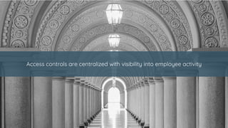 Access controls are centralized with visibility into employee activity
 