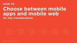 ©2015 BeyondCurious, Inc. Conﬁdential.
HOW TO
Choose between mobile
apps and mobile web
Six Key Considerations
3
1 2 3 4 5...