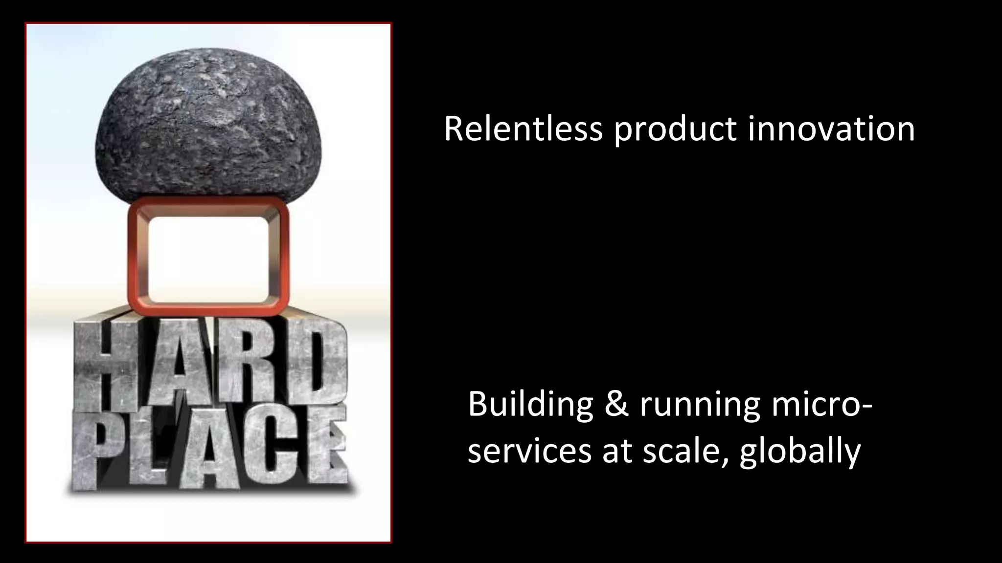 Relentless product innovation
Building & running micro-
services at scale, globally
 