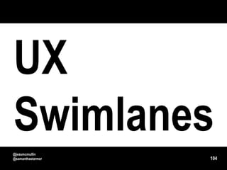 UX
Swimlanes
@jessmcmullin
@samanthastarmer   104
 