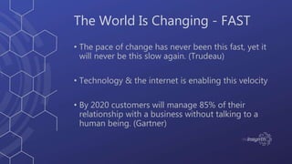 The World Is Changing - FAST
• The pace of change has never been this fast, yet it
will never be this slow again. (Trudeau...