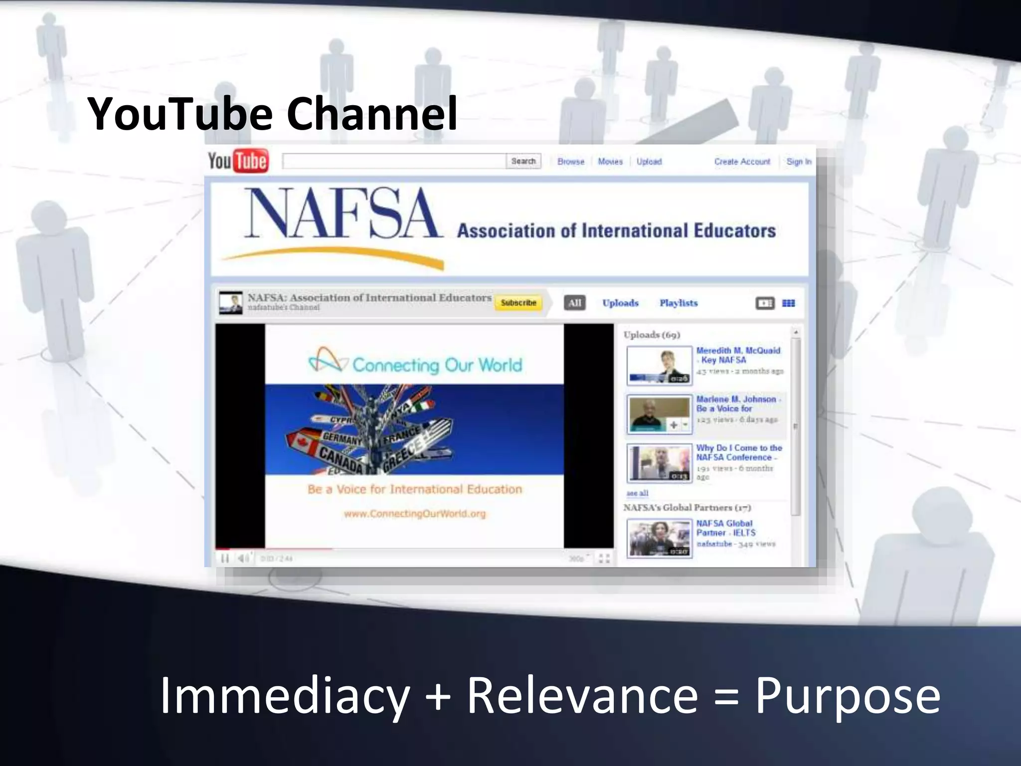 Immediacy + Relevance = Purpose
YouTube Channel
 