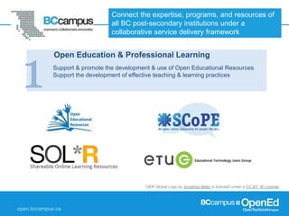 1 
Connect the expertise, programs, and resources of 
all BC post-secondary institutions under a 
collaborative service de...