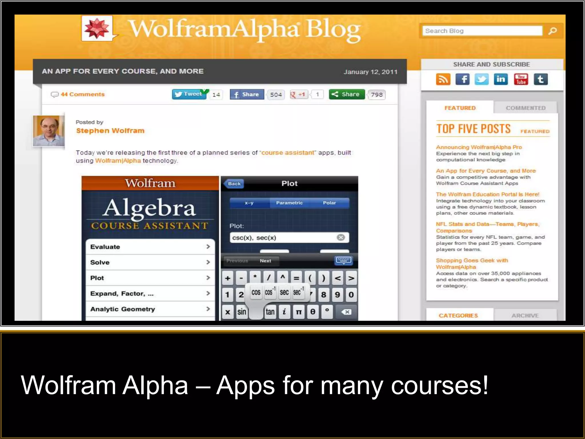 Wolfram Alpha – Apps for many courses!
 
