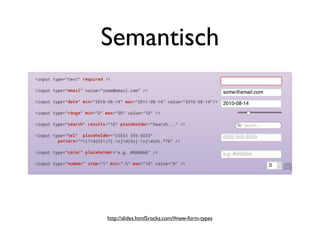 Semantisch




http://slides.html5rocks.com/#new-form-types
 