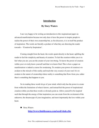 Beyond Manifestation by Joe Vitale – Page 4

Introduction
By Story Waters
I am very happy to be writing an introduction to...