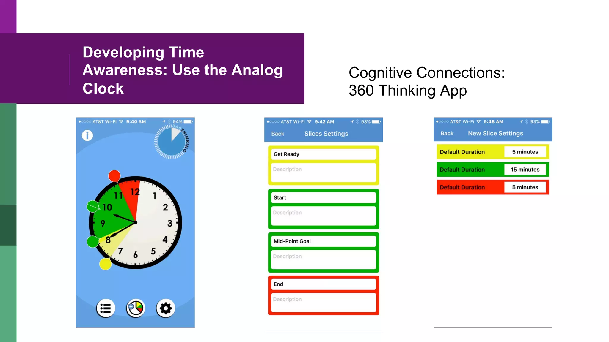 Developing Time
Awareness: Use the Analog
Clock
Cognitive Connections:
360 Thinking App
 