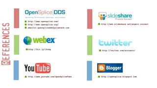 http://www.opensplice.com/
http://www.opensplice.org/
emailto:opensplicedds@prismtech.com
http://www.youtube.com/OpenSpliceTube http://opensplice.blogspot.com
http://bit.ly/1Sreg
http://www.slideshare.net/angelo.corsaro
http://twitter.com/acorsaro/
D e l i v e r i n g P e r f o r m a n c e , O p e n n e s s , a n d F r e e d o m
OpenSplice DDS
References
 