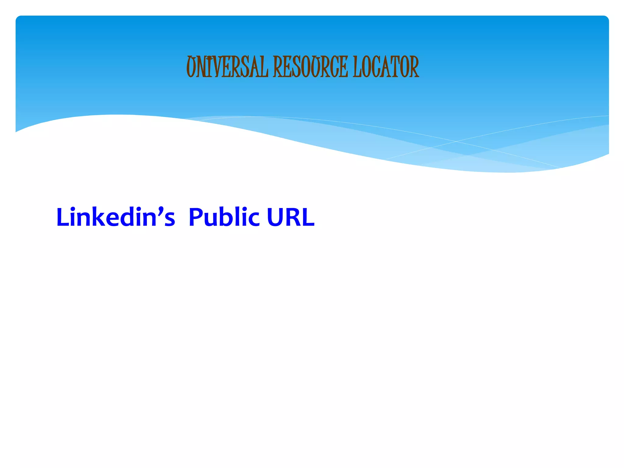 UNIVERSAL RESOURCE LOCATOR
Linkedin’s Public URL
 