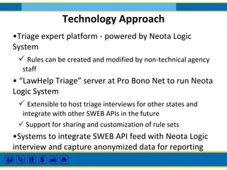 Technology Approach
•Triage expert platform - powered by Neota Logic
System
 Rules can be created and modified by non-tec...