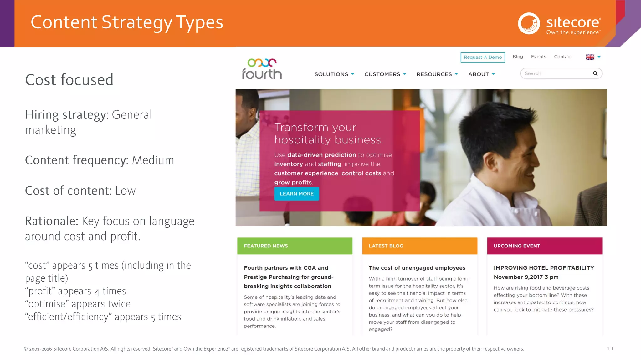 © 2001-2016 Sitecore Corporation A/S. All rights reserved. Sitecore® and Own the Experience® are registered trademarks of Sitecore Corporation A/S. All other brand and product names are the property of their respective owners. 11
Content StrategyTypes
 