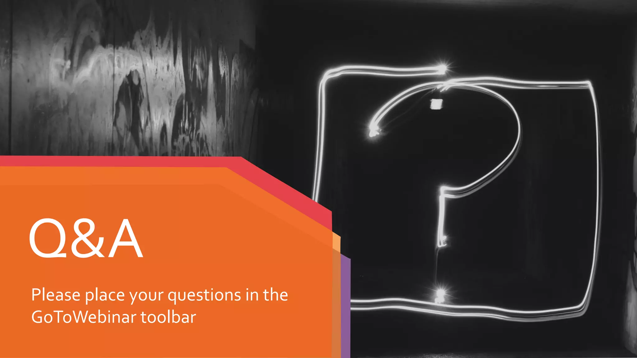 Q&A
Please place your questions in the
GoToWebinar toolbar
 