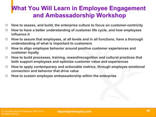 What You Will Learn in Employee Engagement
and Ambassadorship Workshop
!
!
!
!
!
!
!

How to assess, and build, the enterp...