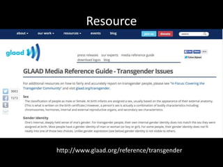 Resource
http://www.glaad.org/reference/transgender
 
