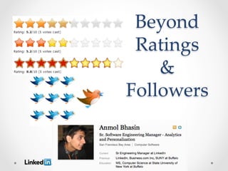 Beyond
              Ratings
                 &
             Followers
   Anmol Bhasin
     Sr. Manager
Analytics Engineering
 www.linkedin.com
 
