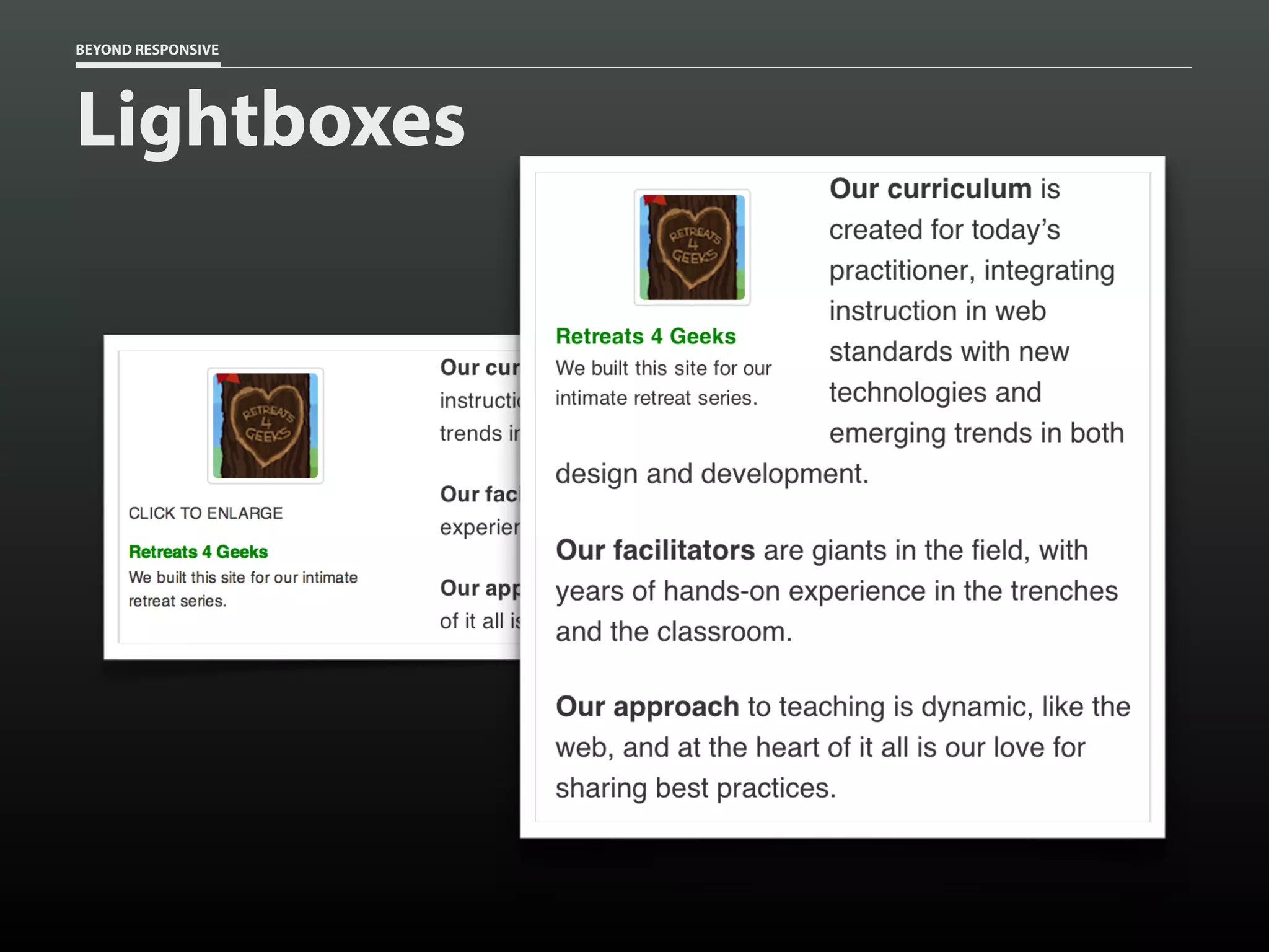 BEYOND RESPONSIVE
Lightboxes
 