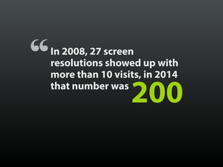 In 2008, 27 screen  
resolutions showed up with
more than 10 visits, in 2014
that number was“ 200
 