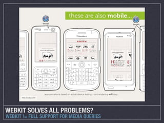 WEBKIT SOLVES ALL PROBLEMS?
WEBKIT != FULL SUPPORT FOR MEDIA QUERIES
 