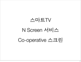 스마트TV
 N Screen 서비스
Co-operative 스크린


                   2
 