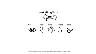 See Hear Touch Smell Taste
Icons from Volodin Anton, hunotika, Deivid Sáenz, Jakob Vogel via the Noun Project
 