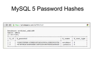 MySQL 5 Password Hashes
 