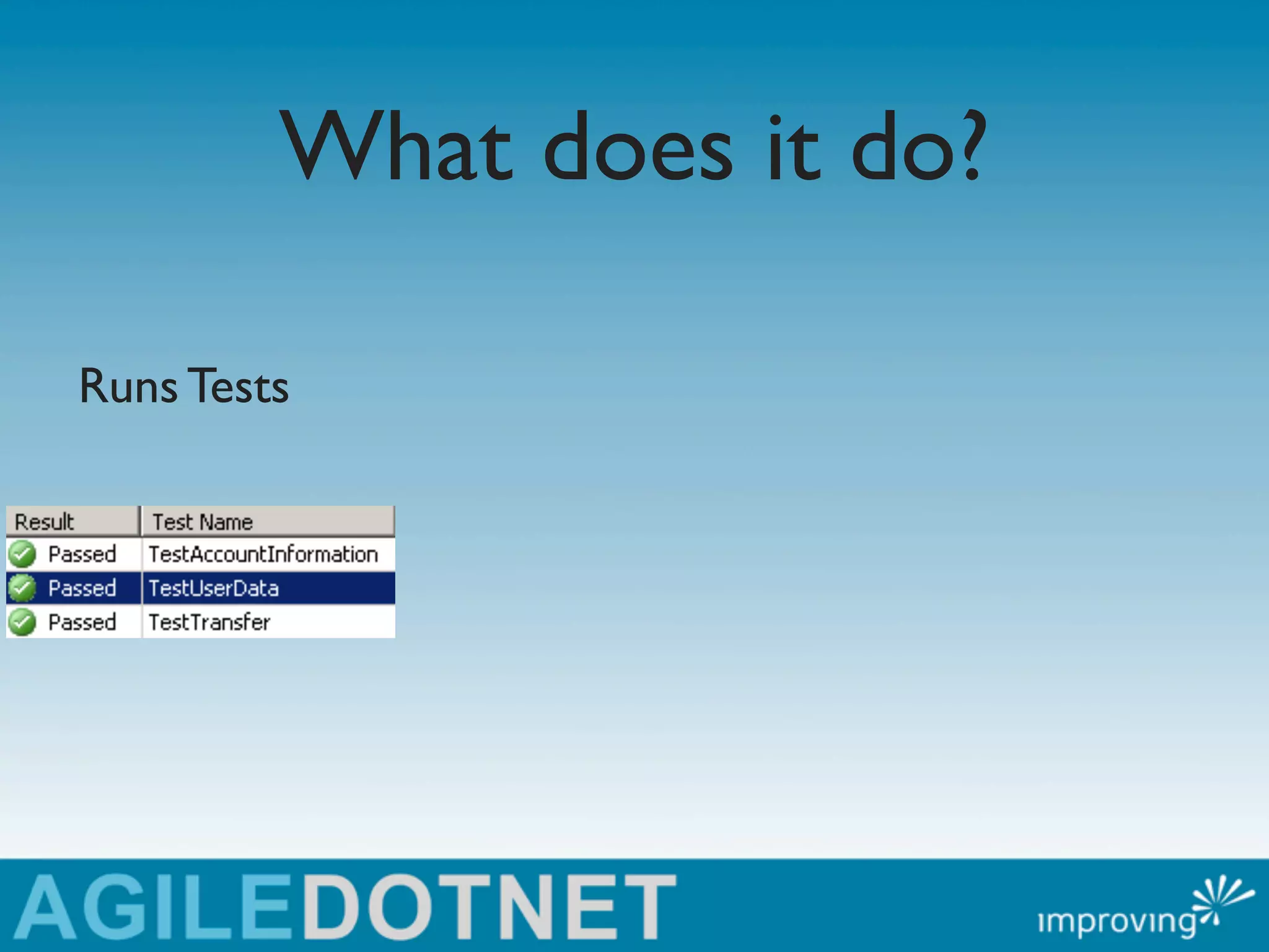 What does it do?

Runs Tests
 