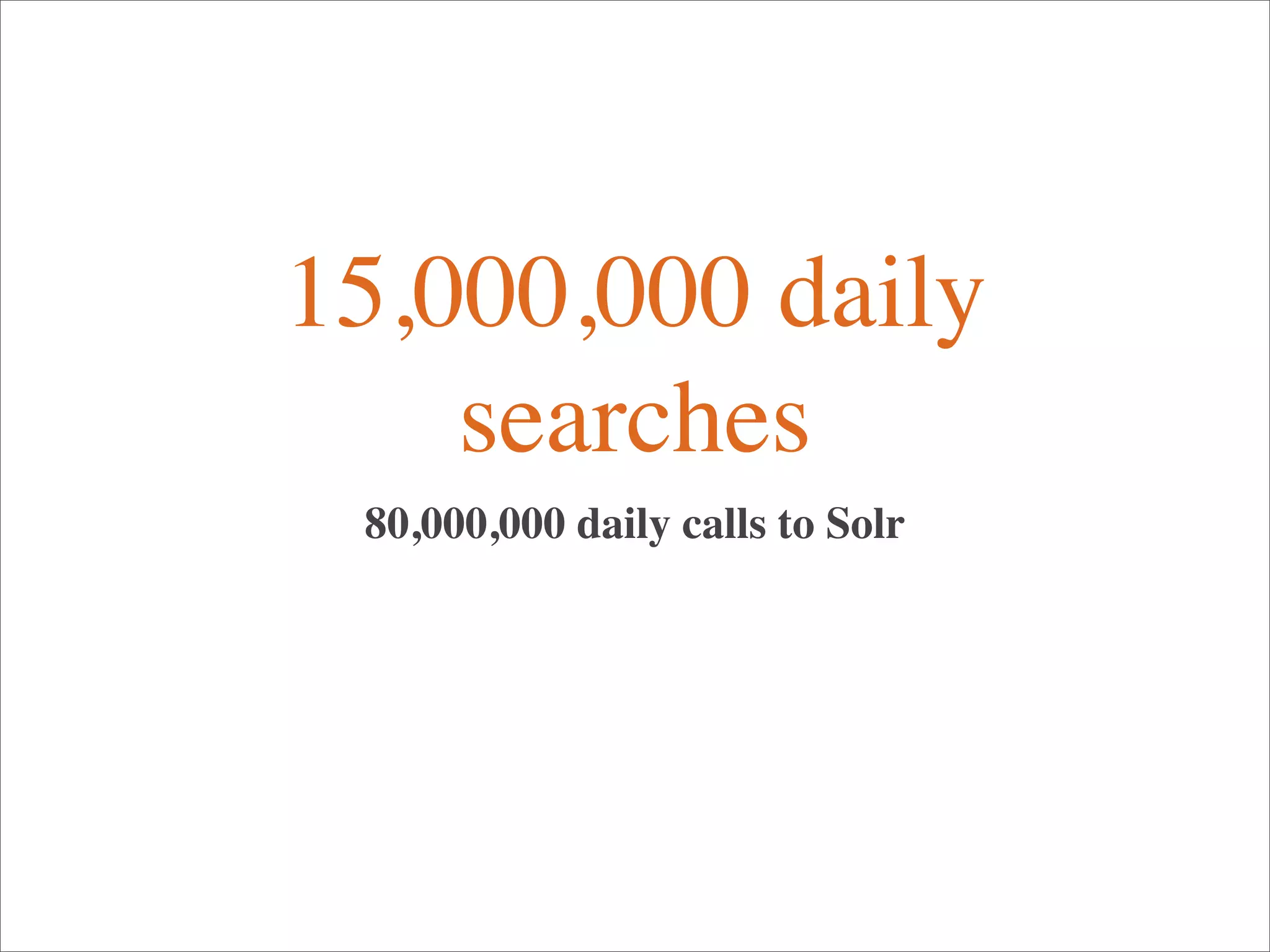 15,000,000 daily
searches
80,000,000 daily calls to Solr
 