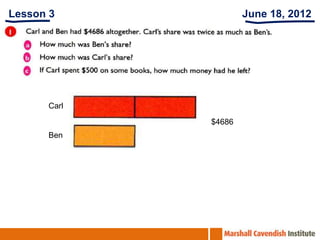 Lesson 3             June 18, 2012




      Carl

             $4686
      Ben
 