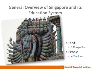 General Overview of Singapore and its
         Education System




                             Land
                               270 sq miles

                             People
                               4.7 million
 