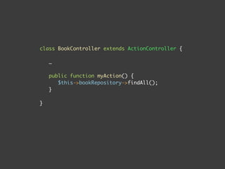 class DependencyProxy {

   …

   /**
     * Proxy magic call method which triggers the injection of the real dependency
     * and returns the result of a call to the original method in the dependency
     *
     * @param string $methodName Name of the method to be called
     * @param array $arguments An array of arguments to be passed to the method
     * @return mixed
     */
   public function __call($methodName, array $arguments) {
        return call_user_func_array(array($this->_activateDependency(), $methodName),
$arguments);
   }

   /**
     * Activate the dependency and set it in the object.
     *
     * @return object The real dependency object
     * @api
     */
   public function _activateDependency() {
        $realDependency = $this->builder->__invoke();
        foreach($this->propertyVariables as &$propertyVariable) {
           $propertyVariable = $realDependency;
        }
        return $realDependency;
   }
 