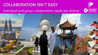 COLLABORATION ISN’T EASY
Individual and group collaboration needs are diverse
 