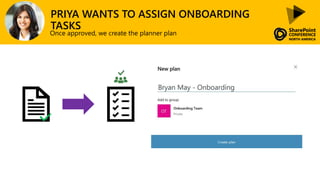 PRIYA WANTS TO ASSIGN ONBOARDING
TASKS
Once approved, we create the planner plan
 