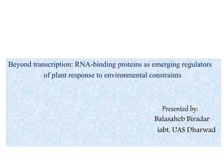 Beyond transcription: RNA-binding proteins as emerging regulators
of plant response to environmental constraints
Presented by:
Balasaheb Biradar
iabt, UAS Dharwad
 