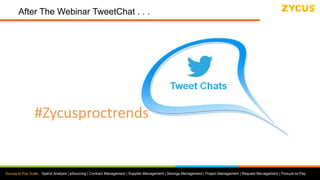 Source to Pay Suite: Spend Analysis | eSourcing | Contract Management | Supplier Management | Savings Management | Project Management | Request Management | Procure-to-Pay
After The Webinar TweetChat . . .
#Zycusproctrends
 