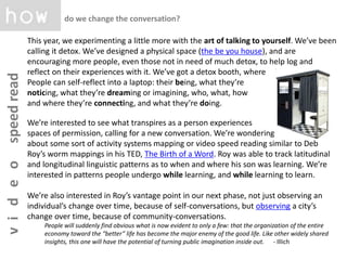 [a q u i e t r e v o l u t i o n]
do we change the conversation?
v
i
d
e
o
speed
read
This year, we experimenting a little...