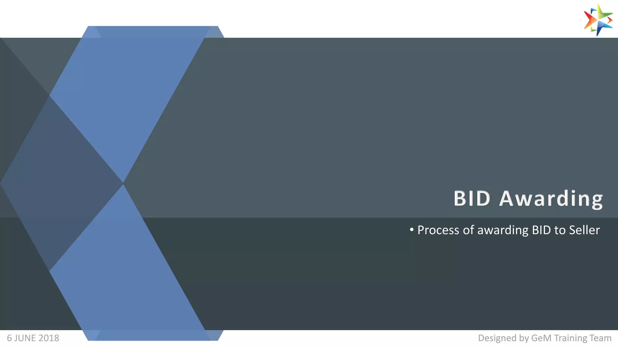 • Process of awarding BID to Seller
Designed by GeM Training TeamDesigned by GeM Training Team6 JUNE 2018