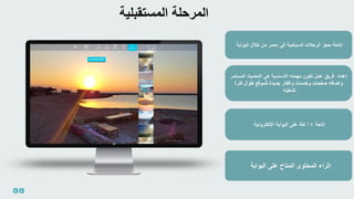 5
‫المعلومات‬ ‫وتكنولوجيا‬ ‫االتصاالت‬ ‫قطاع‬
‫خالل‬ ‫من‬ ‫مصر‬ ‫إلى‬ ‫السياحية‬ ‫الرحالت‬ ‫حجز‬ ‫إتاحة‬‫البوابة‬
‫إتاحة‬١٤‫لغة‬‫اإللكترونية‬ ‫البوابة‬ ‫على‬
‫إعداد‬‫المستمر‬ ‫التحديث‬ ‫هي‬ ‫االساسية‬ ‫مهمته‬ ‫تكون‬ ‫عمل‬ ‫فريق‬
‫فترة‬ ‫طوال‬ ‫للموقع‬ ‫جديدة‬ ‫وافكار‬ ‫وخدمات‬ ‫صفحات‬ ‫واضافه‬
‫تشغيله‬
‫المستقبلية‬ ‫المرحلة‬
‫البوابة‬ ‫على‬ ‫المتاح‬ ‫المحتوى‬ ‫إثراء‬
 