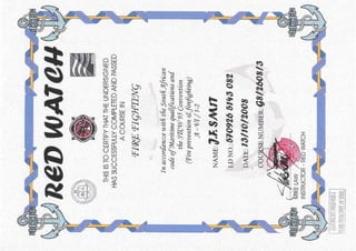 JF Smit Marine Fire Fighting Certificate