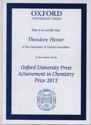 Oxford University Press Achievement Award 2013