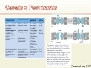 Canais x Permeases
(Berne e Levy, 2006
 