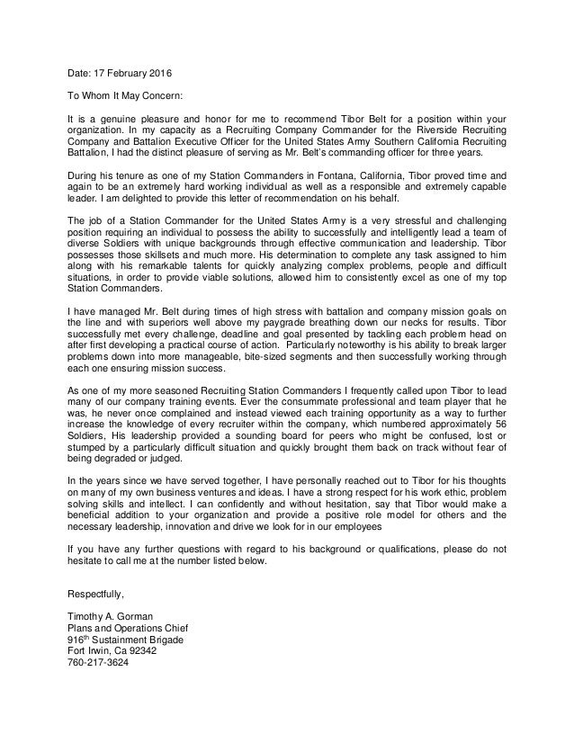 Letter Of Recommendation For Army Recruiter Letter Of Recommendation For Army Recruiter