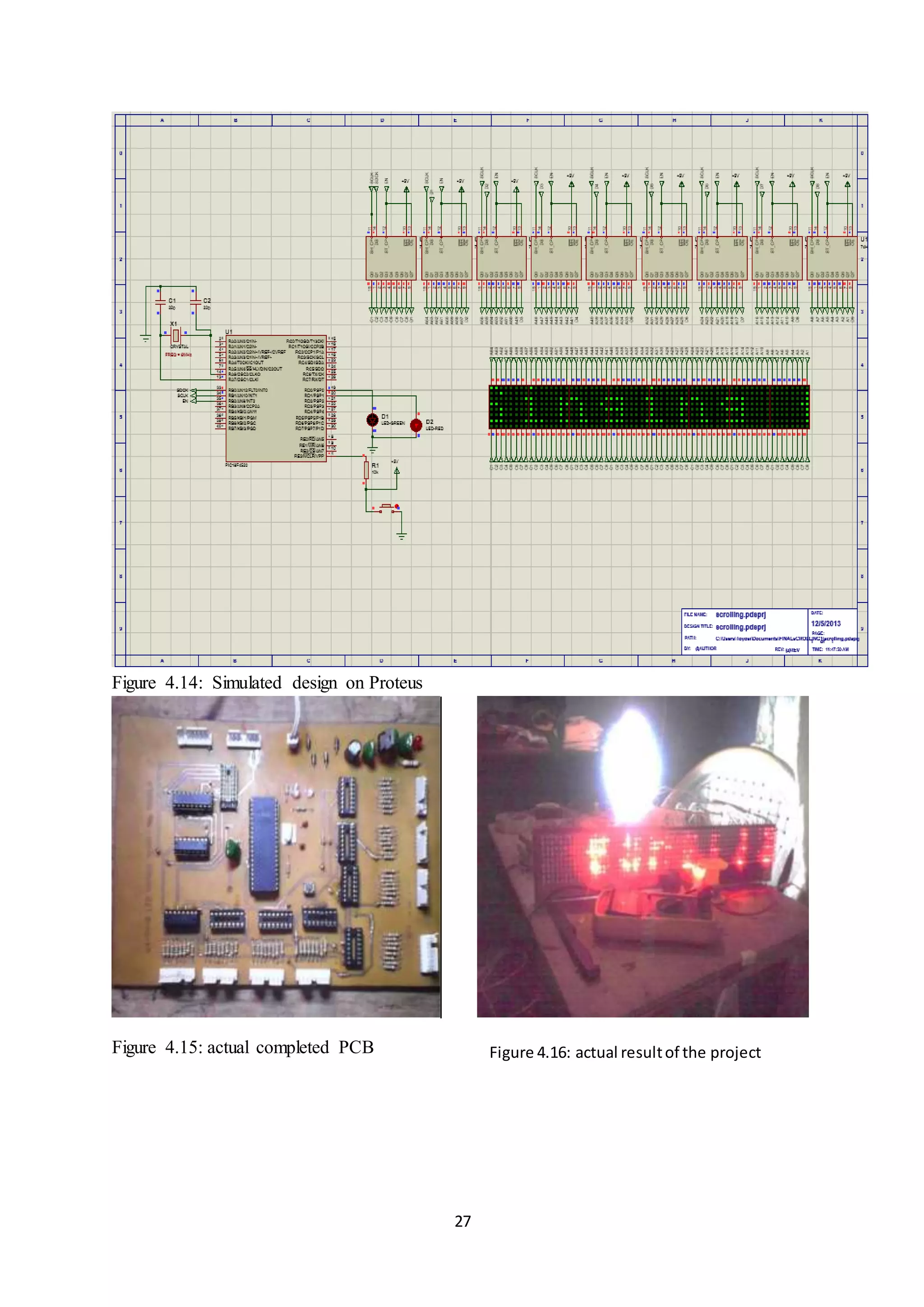 27
Figure 4.14: Simulated design on Proteus
Figure 4.15: actual completed PCB Figure 4.16: actual resultof the project
 