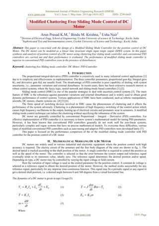 Modified Chattering Free Sliding Mode Control of DC Motor | PDF
