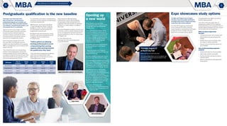 8 9
the pathway to professional development
The MBA and Postgrad Expo in August
provides a chance for people interested in
pursuing further study to enquire and make
connections with various institutes.
From the 2013 Postgraduate Destinations
Survey, conducted annually by Graduate
Careers Australia, it was found that in the broad
employment sectors of health, education,
government and private industry, salaries
Expo showcases study options
of postgraduates were higher than those of
bachelor degree graduates.
From 2012 to 2013, the median salary of
postgraduate-qualified full-time employees
increased by five per cent compared to that of
bachelor degree employees with only a two per
cent increase in the same timeframe.
What can visitors expect from
the expo?
•	 A personal encounter with university staff.
•	 Detailsoftheirstudyoptions beyond the
website.
•	 Identify diverse ways of studying: online,
on-campus or distance education.
•	 Discover course and pathway options not
yet considered.
How can this expo help prospective
students?
•	 Clarify and broaden the choices available.
•	 Help create a shortlist of providers.
•	 Provide the details necessary to make an
informed choice.
•	 Match a career direction with appropriate
study options.
Thursday August 27
at Perth City Hall
Open 12pm to 7pm with entry free.
Visit www.postgradexpo.com.au to register your
attendance and receive news and advice in the
lead-up to the event.
Investing in your future has never
been so important, with demand for
postgraduate degrees set to double over
the next 15 years. More Australian students
are realising a ‘competitive job market’ is not
a throwaway line. It’s a cold reality.
Figures from the Group of Eight, a coalition
of Australia’s research intensive universities,
showed more than 500,000 additional
Australian students would seek enrolment
in courses by 2030. Up to 60 per cent are
expected to be postgraduate students.
Open Universities Australia (OUA) Chief
Executive Officer Paul Wappett said more
students were planning ahead and recognising
MBAs or a postgraduate course would put them
ahead of the pack.
“Over the last few years we’ve seen growing
interest in online postgraduate courses, from
students seeking a second or third qualification,
to students moving into that level of study on the
basis of their extensive work experience, and it’s
not hard to understand why,” he said.
Postgraduate qualification is the new baseline
“It’s a trend that comes down to the expectations
of employers and the aspirations of those looking
to find new and better jobs.”
MBA Executive, Juris Doctor in law, Master
in Project Management, Master of Policing,
Intelligence, Counter Terrorism and Master
of Communication were the top five OUA
postgraduate courses last year.
Mr Wappett said online learning was coming
to the fore, with many working professionals
struggling to find time to dedicate to
on-campus study.
“Online options are allowing
working professionals to avoid
compromising their earning
capacity while working towards
the qualification they need.”
“They understand a postgraduate qualification
is their key to accessing a better role or
higher salary, but not everyone can commit
to attending campus,” he said.
Opening up
a new world
Darren Brandon and Kaye Amies
completed their MBA Executive courses
through RMIT with Open Universities
Australia (OUA).
The program develops leaders with a
forward perspective, underpinned by
contemporary business knowledge and
research. The program is infused with
principles of design, enabling students
to create, lead and manage complex
initiatives within uncertain globally
connected environments.
Mr Brandon said he previously believed
having a qualification wasn’t always
the answer.
“I was of the opinion that I could do
anything without a qualification but I was
enlightened,” he said.
Ms Amies decided to study with OUA so
she could stay in the workforce longer.
“It’s something I‘ve wanted to do for a long
time. I was initially scared, as I thought my
age could be a disadvantage, but it’s really
validated my role at work and I have even
had a promotion since finishing,” she said.
The MBA Executive course through
RMIT includes learning activities and
experiences, such as issue-based seminars,
case study analysis, exploration of
readings and research and facilitated class
discussions. Assessment tasks require
graduates to integrate relevant academic
theory with contemporary practice and
apply this within the workplace.
For more information visit
www.open.edu.au/courses/business/
rmit-university-mba-executive--rmi-
mba-mas-2015.
“Online options are allowing working
professionals to avoid compromising their
earning capacity while working towards the
qualification they need, whether it’s a graduate
certificate or a masters degree, to progress in
their career.”
Courses are designed so students can opt in and
out of their course to suit their lifestyle and they
can do so knowing their hard work will result in
the same qualification as their on-campus peers,
Mr Wappett said.
For more information visit
www.open.edu.au/courses/postgraduate
or call 1300 363 652.
Kaye Amies.
Darren Brandon.
2015dates
Closeof
enrolment
Classes
start
Census
date
Classes
end
Exams
end
Study Period 1 Feb 20 Mar 2 Mar 23 May 31 Jun 12
Study Period 2 May 17 Jun 1 Jun 22 Aug 30 Sep 11
Study Period 3 Aug 16 Aug 31 Sep 21 Nov 29 Dec 11
Study Period 4 Nov 15 Nov 30 Dec 21 Feb 28, 2016 Mar 11, 2016
OpenUniversitiesAustralia’sPaulWappett.
 