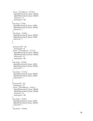 46
if (cm < 25.0 && cm > 24.50 ){
digitalWrite(relay32_linear, HIGH);
digitalWrite(relay33_linear, HIGH);
sensors34 = 0;
motorspeed = 60;
}
else if (cm > 25.0){
digitalWrite(relay32_linear, LOW);
digitalWrite(relay33_linear, HIGH);
sensors34++;
}
else if (cm < 24.50){
digitalWrite(relay32_linear, HIGH);
digitalWrite(relay33_linear, LOW);
sensors34++;
}
}
if (sensors345 > 0){
motorspeed = 0;
if (cm < 22.62 && cm > 22.12 ){
digitalWrite(relay32_linear, HIGH);
digitalWrite(relay33_linear, HIGH);
sensors345 = 0;
motorspeed = 60;
}
else if (cm > 22.62){
digitalWrite(relay32_linear, LOW);
digitalWrite(relay33_linear, HIGH);
sensors345++;
}
else if (cm < 22.12){
digitalWrite(relay32_linear, HIGH);
digitalWrite(relay33_linear, LOW);
sensors345++;
}
}
if (sensors45 > 0){
motorspeed = 0;
if (cm < 20.43 && cm > 19.93 ){
digitalWrite(relay32_linear, HIGH);
digitalWrite(relay33_linear, HIGH);
sensors45 = 0;
motorspeed = 60;
}
else if (cm > 20.43){
digitalWrite(relay32_linear, LOW);
digitalWrite(relay33_linear, HIGH);
sensors45++;
}
else if (cm < 19.93){
 
