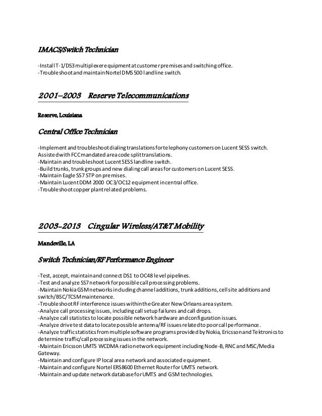 telecommunication technician resumes
