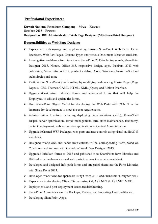 hiddayat resume sharepoint developer