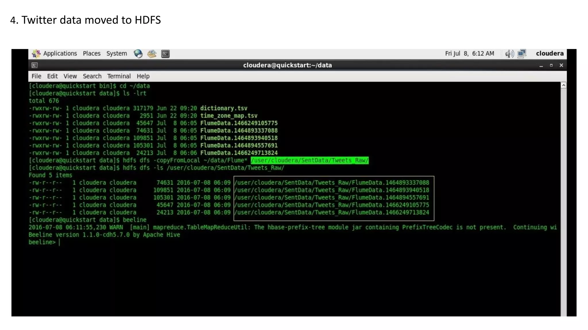 4. Twitter data moved to HDFS
 