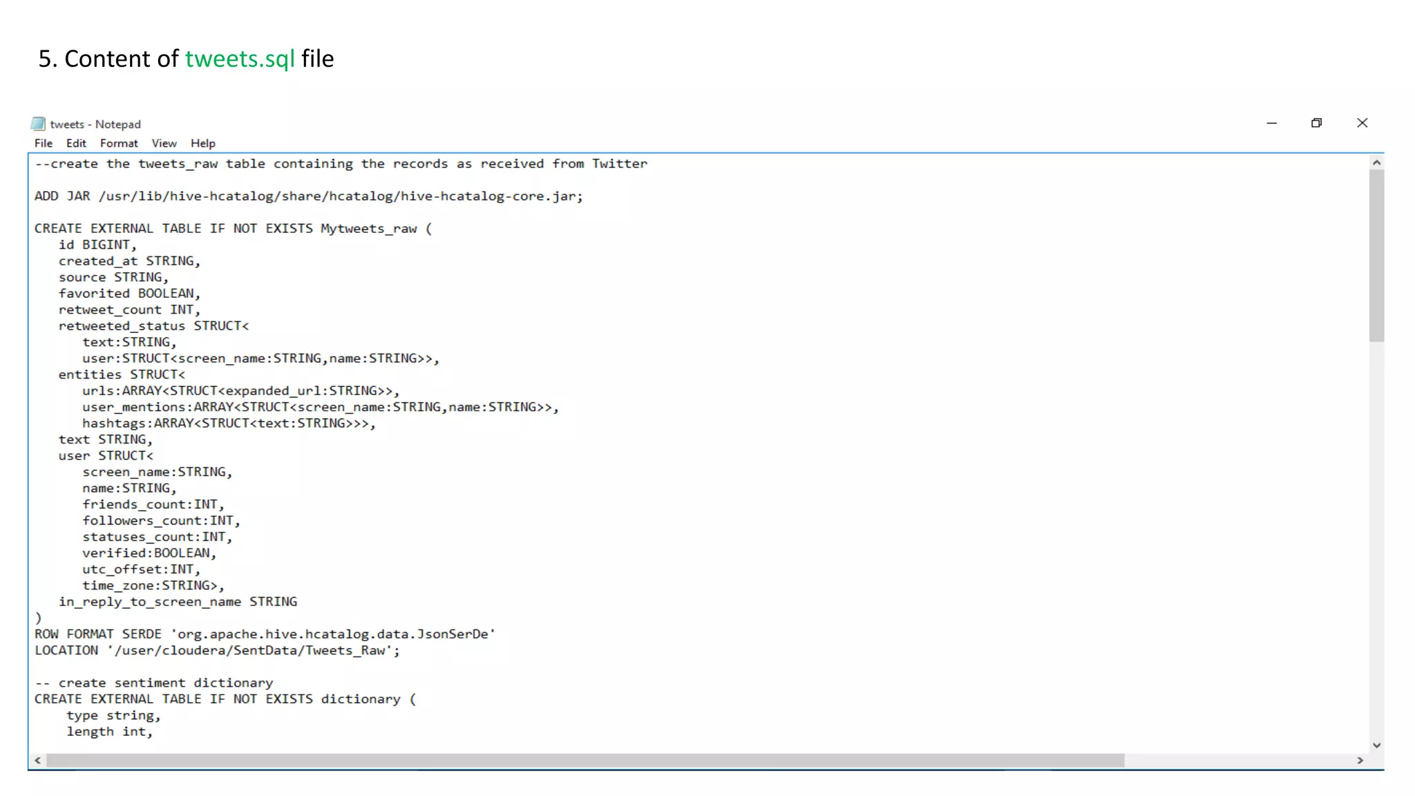 5. Content of tweets.sql file
 