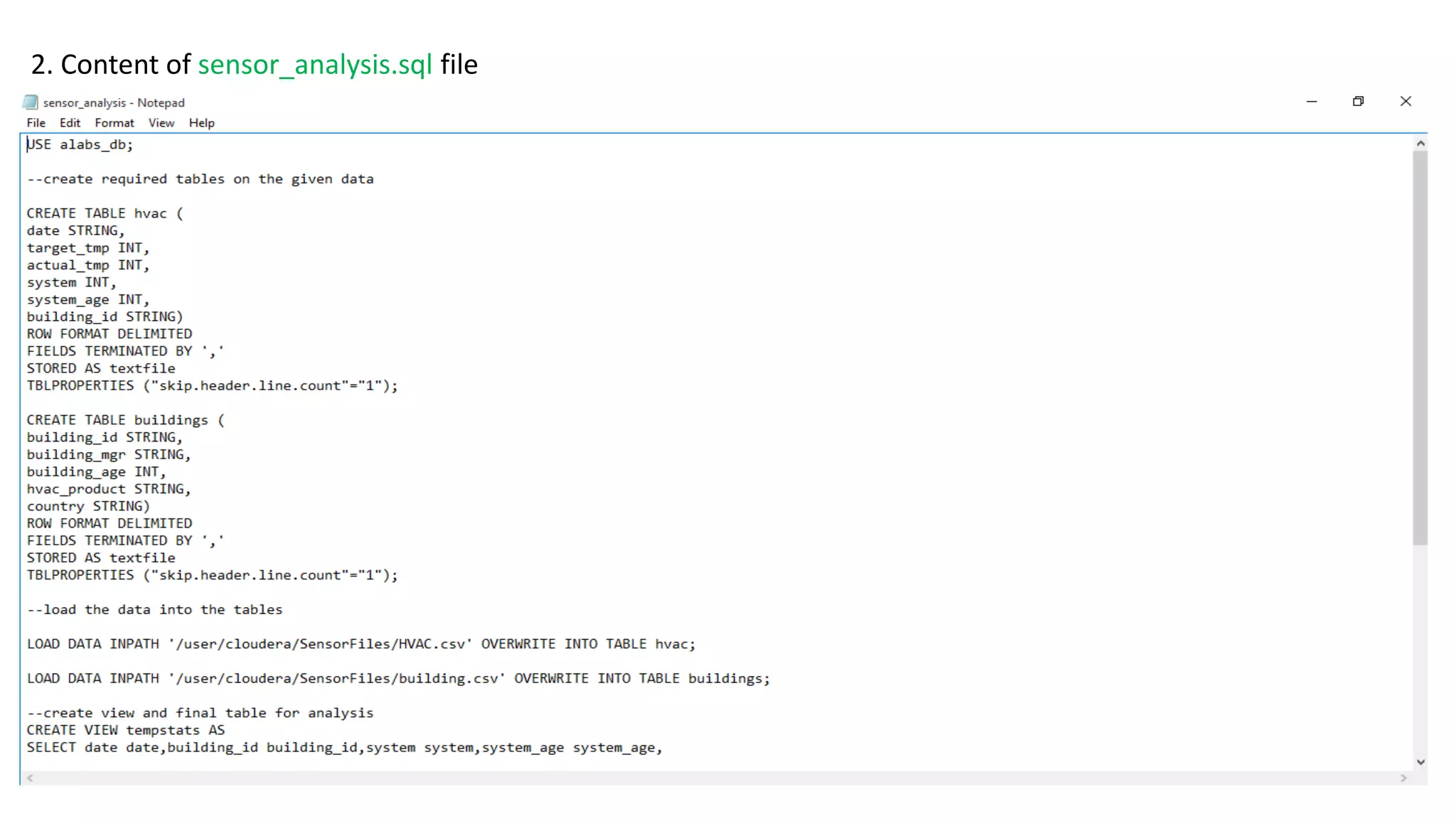2. Content of sensor_analysis.sql file
 